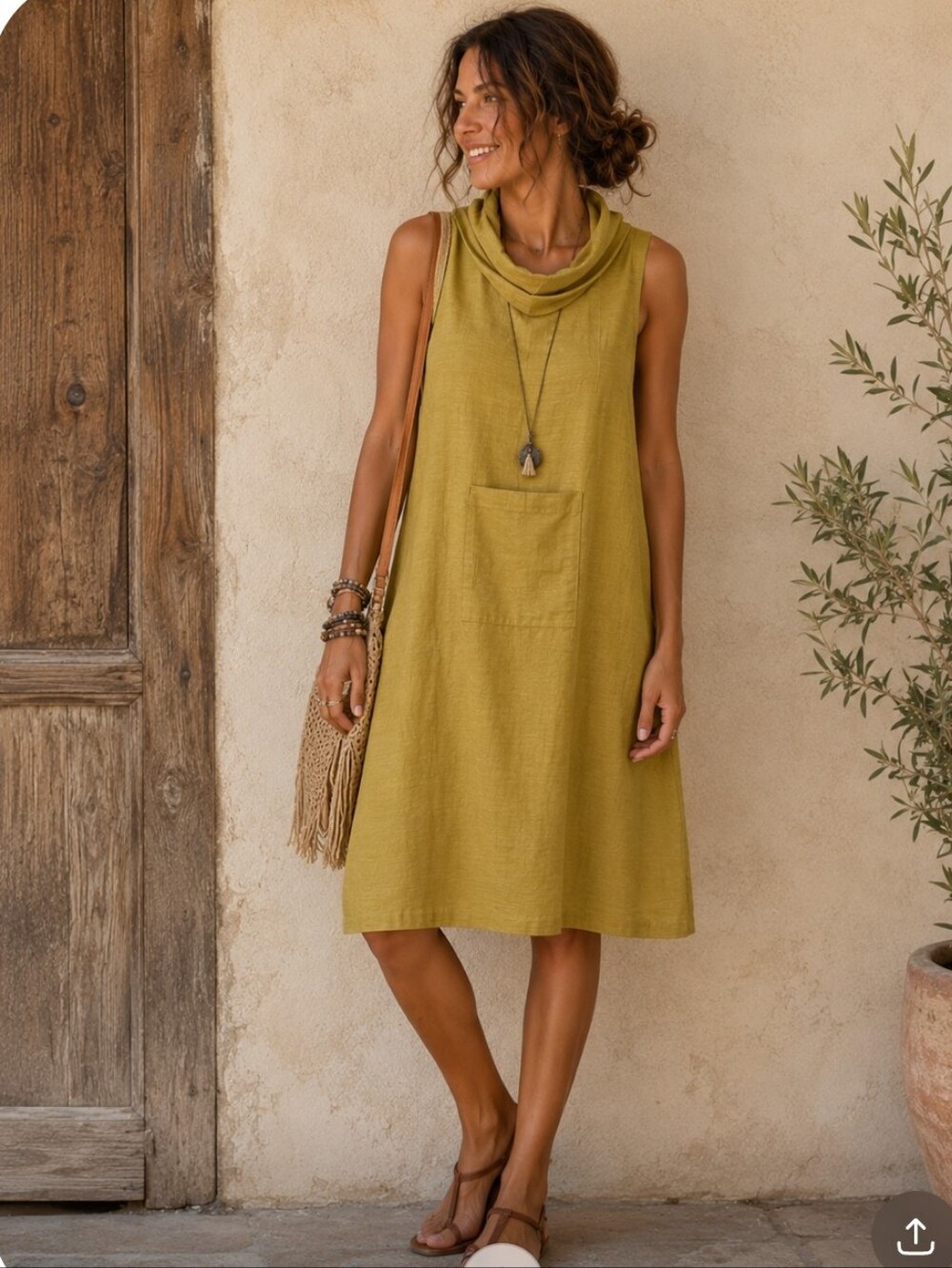 Cheyenne Dress Womens Size S/M Mustard Oversized Sleeveless Artsy  Lagenlook